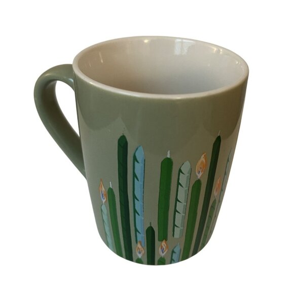 Starbucks Olive Green Mug 10 Oz With Cactus Candle Design & White Interior - Picture 3 of 4
